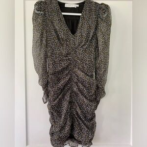 ASTR The Label Floral Black Print Fitted Dress With Ruched Front -size s…